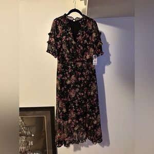 Kensie Floral-Print Ruffled Wrap Midi Dress